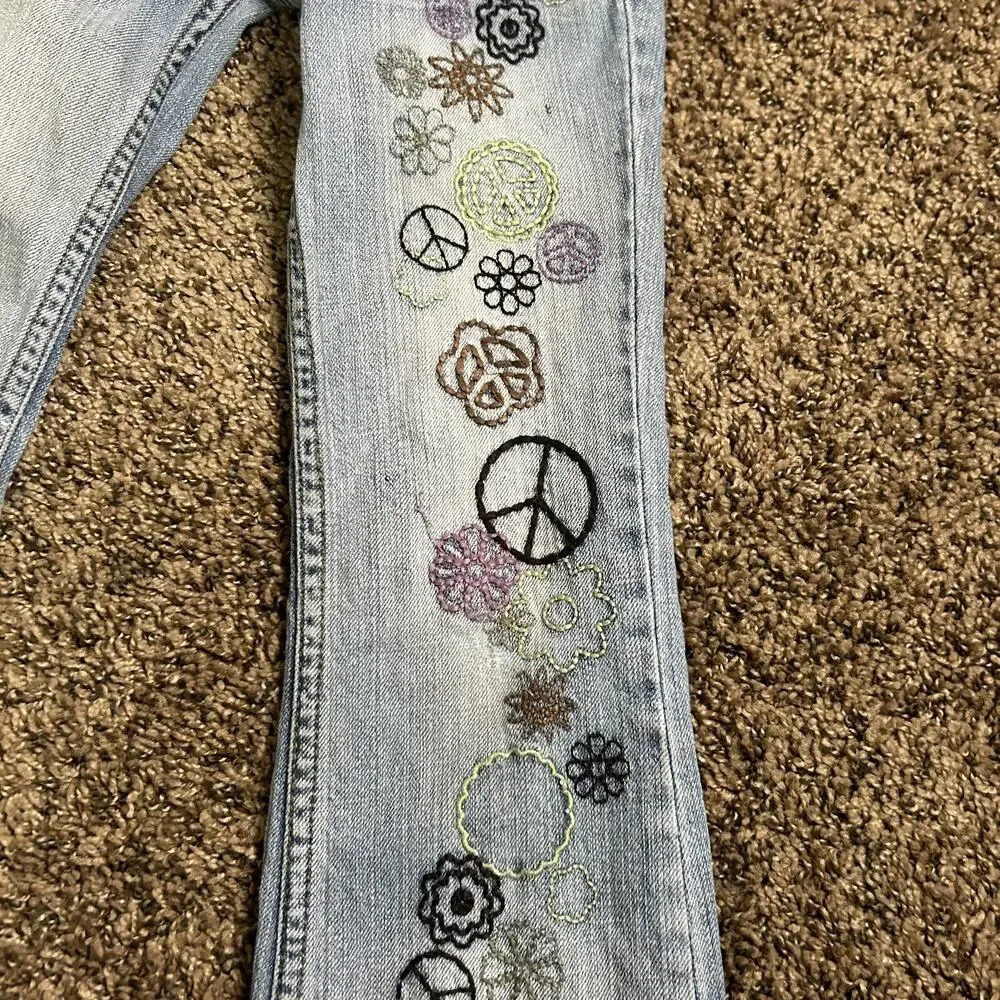 Vintage Y2K Girls Sz 8 Mudd Baby Flare Hippie Peace Sign Flare Jeans - Picture 12 of 16